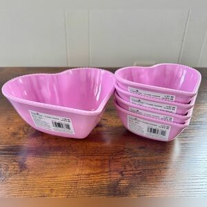 Five 5-Piece Pink Heart Shaped Melamine Bowl Set